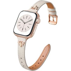 Adorve Slim Leather Band Compatible with Apple Watch Bands for Women 40mm 41mm 38mm 42mm 44mm 45mm, Top Grain Genuine Soft Leather Band with Charms for iWatch Bands Women Series SE 9 8 7 6 5 4 3 2 1