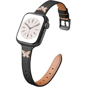 Adorve Slim Leather Band Compatible with Apple Watch Bands for Women 40mm 41mm 38mm 42mm 44mm 45mm, Top Grain Genuine Soft Leather Band with Charms for iWatch Bands Women Series SE 9 8 7 6 5 4 3 2 1 in Kuwait