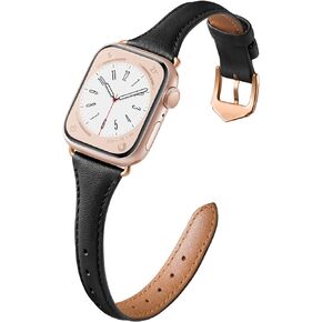 DaQin Slim Leather Band Compatible with Apple Watch Bands for Women 40mm 38mm 41mm 42mm 44mm 45mm 49mm, Top Grain Genuine Leather Strap Thin Wristband for iWatch Bands for Women Series 9 8 7 6 5 4 3 2 1 SE Ultra 2