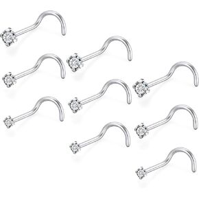 Lsnevsie 18G 20G حلقات الأنف 316L الجراحية الصلب الأنف ترصيع المسمار الأنف خواتم ترصيع الأنف ثقب المجوهرات للنساء الرجال الماس تشيكوسلوفاكيا 2 مم 2.5 3 مم الفضة الذهب الأسود 9 قطع