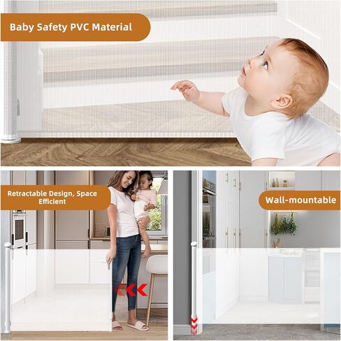 120 Inches Extra Wide Retractable Baby Gates Adjustable Retractable Dog gate Extra Long Mesh Baby Gate Pet Gates for Dogs for Stairs, Hallways and Doorways Safety Gates for Kids Child(120Inches) in Kuwait