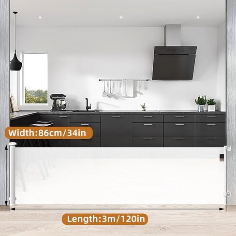 120 Inches Extra Wide Retractable Baby Gates Adjustable Retractable Dog gate Extra Long Mesh Baby Gate Pet Gates for Dogs for Stairs, Hallways and Doorways Safety Gates for Kids Child(120Inches) in Kuwait