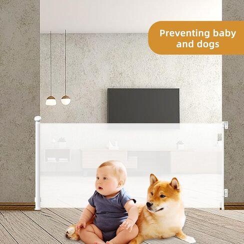 120 Inches Extra Wide Retractable Baby Gates Adjustable Retractable Dog gate Extra Long Mesh Baby Gate Pet Gates for Dogs for Stairs, Hallways and Doorways Safety Gates for Kids Child(120Inches) in Kuwait