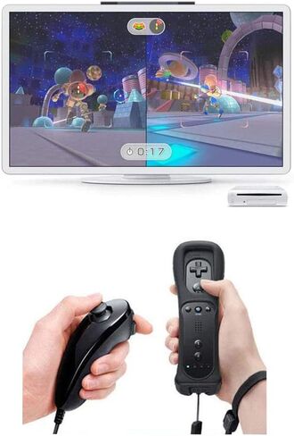 PlayHard 2 Pack Nunchuk وحدات تحكم متوافقة مع نينتندو وي ووي يو ألعاب الفيديو (أسود × 2) in Saudi Arabia