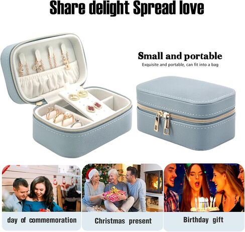 Small Jewelry Travel Case for Women Rectangle PU Leather Zip Travel Jewelry Case 2.56" High Portable Travel Jewelry Box For Earring Rings Necklaces Bracelets Mini Beige Jewelry Gifts Box in Saudi Arabia