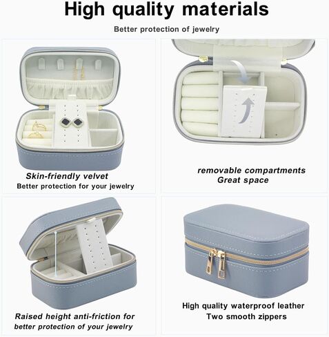 Small Jewelry Travel Case for Women Rectangle PU Leather Zip Travel Jewelry Case 2.56" High Portable Travel Jewelry Box For Earring Rings Necklaces Bracelets Mini Beige Jewelry Gifts Box in Saudi Arabia
