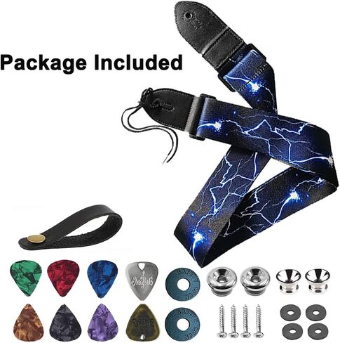 BetterJonny Guitar Strap, Adjustable Guitar Shoulder Strap Guitar Belt with Leather Ends Guitar Picks Strap Locks for Electric Bass Guitar Acoustic Guitar in Saudi Arabia