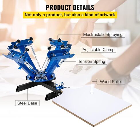 آلة طباعة الشاشة VEVOR 4 ألوان 1 محطة، 21.7 × 17.7 بوصة آلة طباعة الشاشة الحريرية، معدات طباعة الشاشة مع منصة نقالة قابلة للإزالة، طابعة دوران 360 درجة DIY تي شيرت in Saudi Arabia