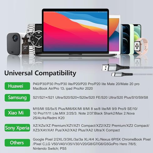 2-Pack 3ft USB C Cable, 3A Fast Charging, USB A to Type C Cable Braided Charger Cord for iPhone 15/15 Pro/15 Plus/15 Pro Max Samsung Galaxy S24 S23 S22 S21 S20 S10 A71 A51 A20 Note 8 9 10 in Kuwait