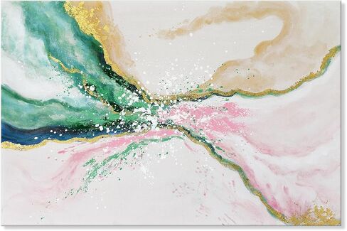 7Fisionart Green Pink Wall Decor Emerald Green Painting Abstract Beach Wall Art Ocean Picture Modern Gold Foil Artwork for Living Room Office Bedroom 36"x24" in Saudi Arabia