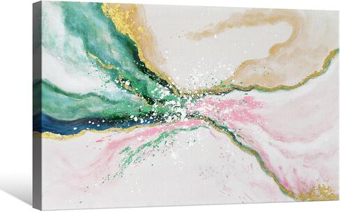 7Fisionart Green Pink Wall Decor Emerald Green Painting Abstract Beach Wall Art Ocean Picture Modern Gold Foil Artwork for Living Room Office Bedroom 36"x24" in Saudi Arabia