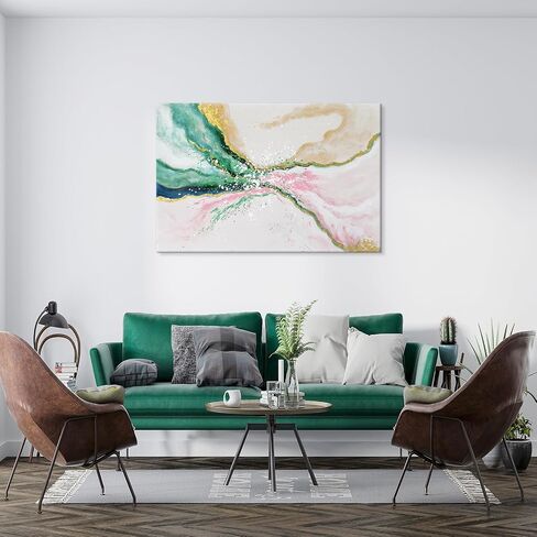 7Fisionart Green Pink Wall Decor Emerald Green Painting Abstract Beach Wall Art Ocean Picture Modern Gold Foil Artwork for Living Room Office Bedroom 36"x24" in Saudi Arabia
