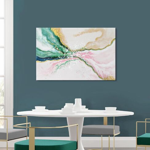 7Fisionart Green Pink Wall Decor Emerald Green Painting Abstract Beach Wall Art Ocean Picture Modern Gold Foil Artwork for Living Room Office Bedroom 36"x24" in Saudi Arabia