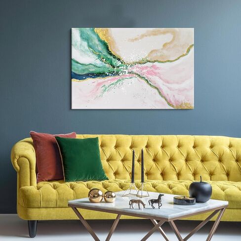7Fisionart Green Pink Wall Decor Emerald Green Painting Abstract Beach Wall Art Ocean Picture Modern Gold Foil Artwork for Living Room Office Bedroom 36"x24" in Saudi Arabia