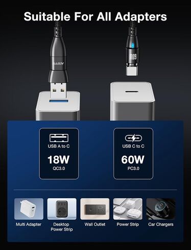 كابل شحن مغناطيسي Aripps USB C إلى USB C [3 عبوات، 3.3 قدم/6.6 قدم/6.6 قدم]، سلك شاحن USB من النوع C للشحن السريع 60 وات/3 أمبير متوافق مع Samsung Galaxy S21/S21+ Ultra 5G، S20/S20، بكسل، يُحوّل in Kuwait