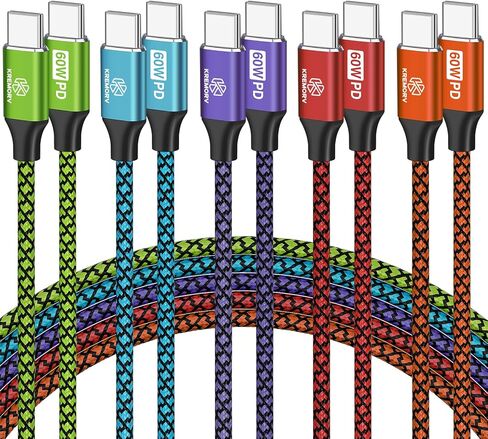 كابل شاحن KREMORV USB C، كابل شحن USB C إلى USB C 5 حزم 6 أقدام نايلون مضفر 60 واط نوع C كابل شحن سريع لآيفون 15 15Pro 15Plus 15Pro Max Samsung Galaxy S20 21 22 23 in Kuwait