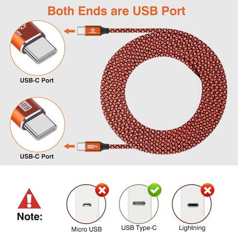 كابل شاحن KREMORV USB C، كابل شحن USB C إلى USB C 5 حزم 6 أقدام نايلون مضفر 60 واط نوع C كابل شحن سريع لآيفون 15 15Pro 15Plus 15Pro Max Samsung Galaxy S20 21 22 23 in Kuwait