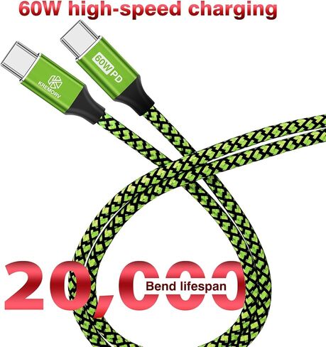 كابل شاحن KREMORV USB C، كابل شحن USB C إلى USB C 5 حزم 6 أقدام نايلون مضفر 60 واط نوع C كابل شحن سريع لآيفون 15 15Pro 15Plus 15Pro Max Samsung Galaxy S20 21 22 23 in Kuwait