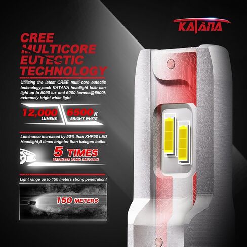 Katana H4 9003 Light Bulbs, Adjustable Beam Design - 12000LM 72W 6500K Extremely Bright Fog Light, Pack of 2 in Saudi Arabia
