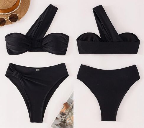 طقم بيكيني نسائي بكتف واحد من Leoparts بدلة سباحة عالية الخصر مكشكشة مكونة من قطعتين in Kuwait