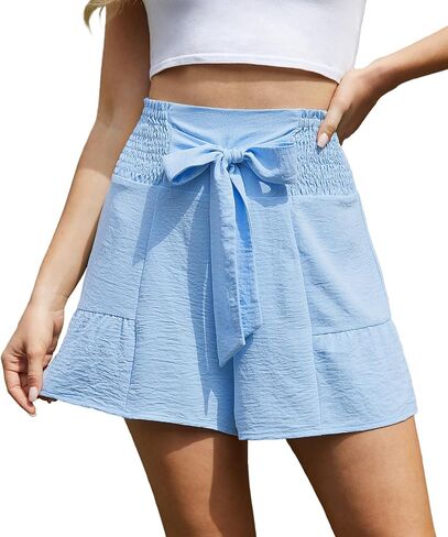 CZYINXIAN Women's Casual Wide Leg Shorts Without Pockets High Waisted Tie Knot Ruffle Summer Shorts in Saudi Arabia