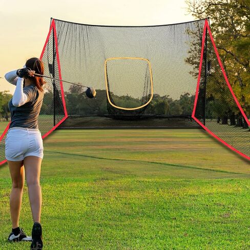 RoundFunny 2 Pcs Golf Net Attachment for 7ft Golf Hitting Net,Golf Practice Hitting Nets with 2 Sandbags Heavy Duty Barrier Net Side Net Extension for Golf Summer Sports Training, 10 x 7 Ft, Red in Saudi Arabia