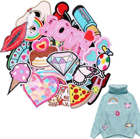 Yolev 30pcs Girls Iron on Patches for Clothing Jackets DIY Sew Embroidered Applique Decorative Repair Patches On Patches for Clothes Backpacks Jackets Jeans Dress Hats in Saudi Arabia