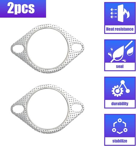 2 PCS Car Exhaust Pipe Interface Gasket, 2.5In Oval Durable Metal Vehicle Flange Gasket Replacements, Universal Standard Automotive Manifold Gasket Accessories for Trucks SUVs Cars (Silver) in Saudi Arabia