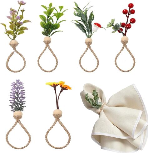 Spring Napkin Rings Set of 6 Easter Napkins Ring Farmhouse Green Leaf Floral Napkin Rings Boho Wedding Decor for Thanksgiving Christmas Party Dining Table Decorations (6) in Saudi Arabia
