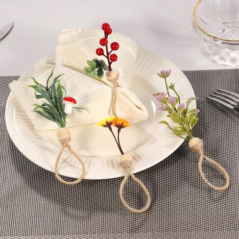 Spring Napkin Rings Set of 6 Easter Napkins Ring Farmhouse Green Leaf Floral Napkin Rings Boho Wedding Decor for Thanksgiving Christmas Party Dining Table Decorations (6) in Saudi Arabia
