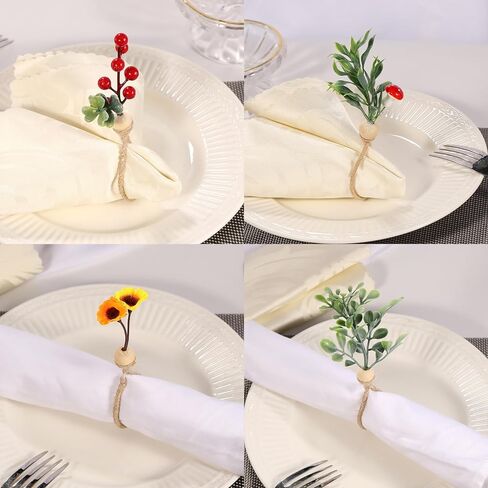 Spring Napkin Rings Set of 6 Easter Napkins Ring Farmhouse Green Leaf Floral Napkin Rings Boho Wedding Decor for Thanksgiving Christmas Party Dining Table Decorations (6) in Saudi Arabia