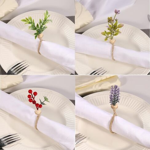 Spring Napkin Rings Set of 6 Easter Napkins Ring Farmhouse Green Leaf Floral Napkin Rings Boho Wedding Decor for Thanksgiving Christmas Party Dining Table Decorations (6) in Saudi Arabia