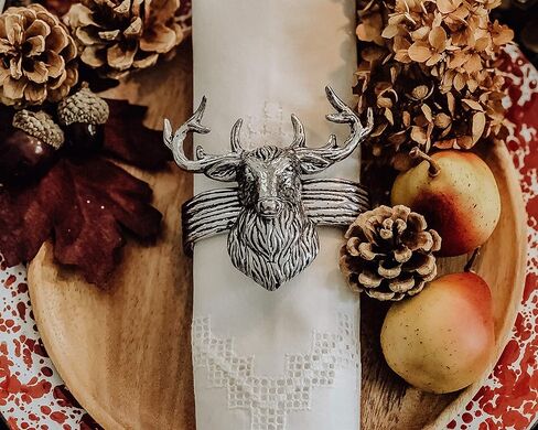 Arthur Court Durable Metal Elk Head Napkin Rings - Deer, Stag Design, Set of 4 for Hunter Lodge, Home Decor, Perfect for Christmas & Thanksgiving in Kuwait