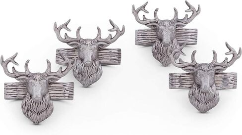 Arthur Court Durable Metal Elk Head Napkin Rings - Deer, Stag Design, Set of 4 for Hunter Lodge, Home Decor, Perfect for Christmas & Thanksgiving in Kuwait