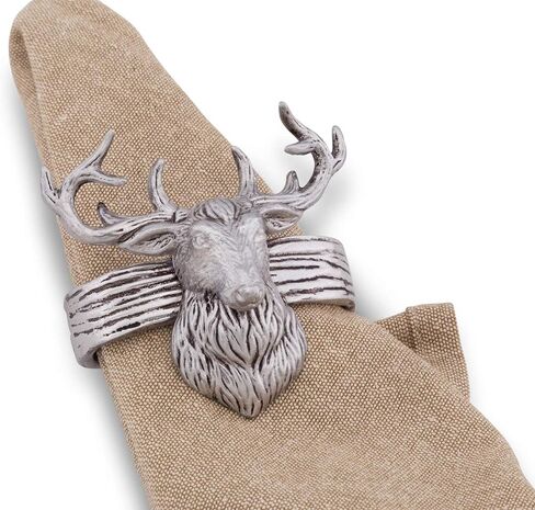 Arthur Court Durable Metal Elk Head Napkin Rings - Deer, Stag Design, Set of 4 for Hunter Lodge, Home Decor, Perfect for Christmas & Thanksgiving in Kuwait