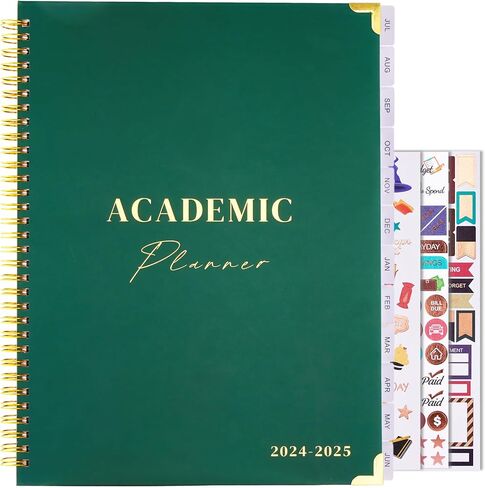 مخطط أكاديمي 2024-2025، يوليو 2024- يونيو 2025، 8.5 بوصة × 11 بوصة، مخطط يومي أسبوعي وشهري مع علامات تبويب شهرية، مخطط مدرسي للطلاب/المعلم، حلزوني، كبير - أخضر داكن in Kuwait