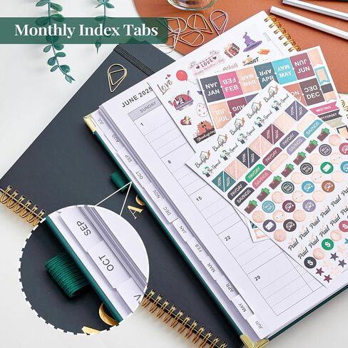 مخطط أكاديمي 2024-2025، يوليو 2024- يونيو 2025، 8.5 بوصة × 11 بوصة، مخطط يومي أسبوعي وشهري مع علامات تبويب شهرية، مخطط مدرسي للطلاب/المعلم، حلزوني، كبير - أخضر داكن in Kuwait