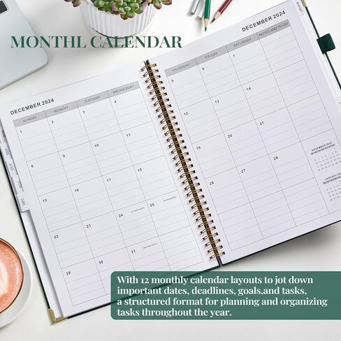 مخطط أكاديمي 2024-2025، يوليو 2024- يونيو 2025، 8.5 بوصة × 11 بوصة، مخطط يومي أسبوعي وشهري مع علامات تبويب شهرية، مخطط مدرسي للطلاب/المعلم، حلزوني، كبير - أخضر داكن in Kuwait