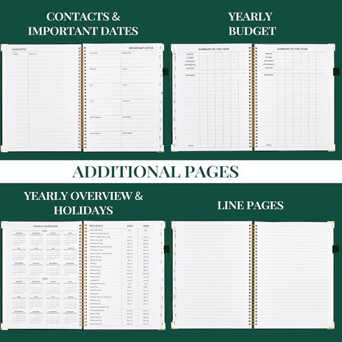 مخطط أكاديمي 2024-2025، يوليو 2024- يونيو 2025، 8.5 بوصة × 11 بوصة، مخطط يومي أسبوعي وشهري مع علامات تبويب شهرية، مخطط مدرسي للطلاب/المعلم، حلزوني، كبير - أخضر داكن in Kuwait