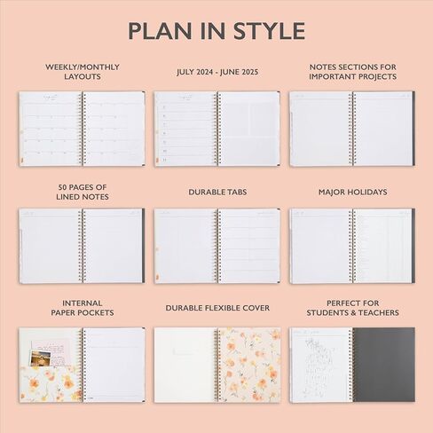 Blue Sky Life Note It for 2024-2025 Academic Year Weekly and Monthly Planner, 5.875" x 8.625", Clear Cover, Wirebound, Hannah (142590-A25) in Saudi Arabia