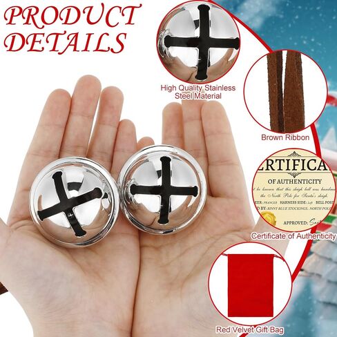 Poen 2 Sets Polar Sleigh Bell Gift 2 Inch Christmas Believe Bells and Certificate of Authenticity Red Velvet Gift Bags Santa Sleigh Bells Reindeer Ornaments for Xmas Party Gifts Keepsake(Gold) in Saudi Arabia