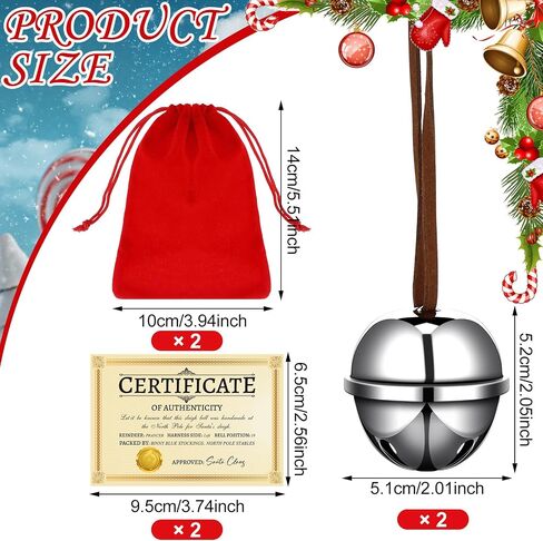 Poen 2 Sets Polar Sleigh Bell Gift 2 Inch Christmas Believe Bells and Certificate of Authenticity Red Velvet Gift Bags Santa Sleigh Bells Reindeer Ornaments for Xmas Party Gifts Keepsake(Gold) in Saudi Arabia