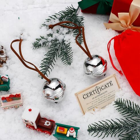 Poen 2 Sets Polar Sleigh Bell Gift 2 Inch Christmas Believe Bells and Certificate of Authenticity Red Velvet Gift Bags Santa Sleigh Bells Reindeer Ornaments for Xmas Party Gifts Keepsake(Gold) in Saudi Arabia