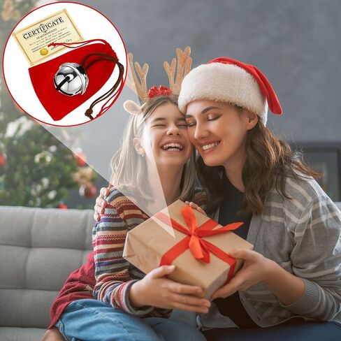 Poen 2 Sets Polar Sleigh Bell Gift 2 Inch Christmas Believe Bells and Certificate of Authenticity Red Velvet Gift Bags Santa Sleigh Bells Reindeer Ornaments for Xmas Party Gifts Keepsake(Gold) in Saudi Arabia
