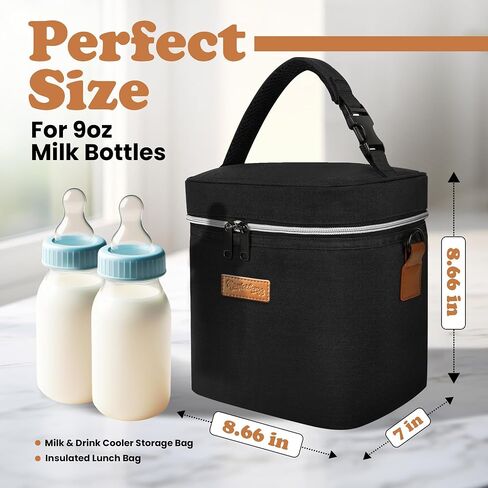 Monicebergg Breastmilk Cooler Bag with Ice Pack - Fits 6 Baby Bottles Up to 9 Ounce Storage Bottle Bag - Travel Breast Milk Bottle Bag with Shoulder Strap- Portable Daycare Insulated Bottle Cooler Bag in Saudi Arabia