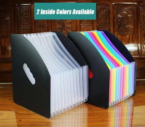 Clear Accordian File Organizer 12 Pockets Expanding File Folder with Expandable Cover Portable A4 Letter Size File Box Black Paper Document Receipt Organizer Filing Folder Organizer(Black Clear) in Saudi Arabia