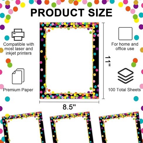 100 Sheets Back to School Squiggles and Dots Computer Printer Paper, 8.5x11 Black White Stationery Border Letterhead Paper for Teacher Print Writing Letters School Supplies for Kids Home Family in Saudi Arabia
