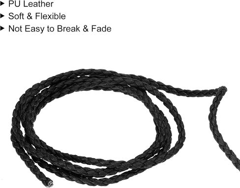 uxcell Leather Cord, 5.47 Yards 4mm Dia PU Braiding Thread String for Purse Handbag Shoelace DIY Crafts Bracelet Making, Black in Saudi Arabia