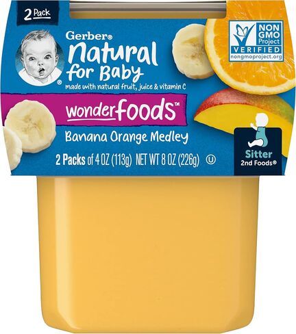Gerber 2nd Foods Natural for Baby WonderFoods Baby Food, Banana Orange Medley, 4 oz Tubs (2 Pack) in Saudi Arabia