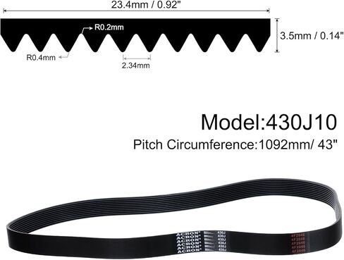 uxcell 2pcs 430J10 PJ V-Ribbed Belt 10 Ribs 43" Length x 0.92" Width x 0.14" Height, EPDM Rubber Poly V Belt, Multi Wedge Micro V Belt in Saudi Arabia
